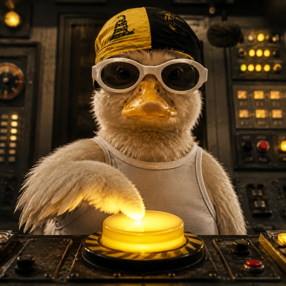 NasAlon calmly pressing a glowing yellow launch button